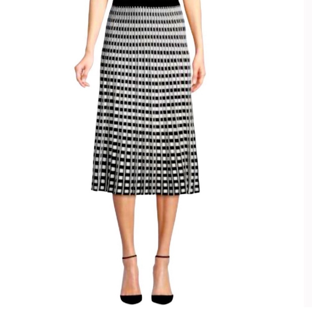 Derek Lam 10 Crosby Pleated Midi Skirt Black White Size XS
